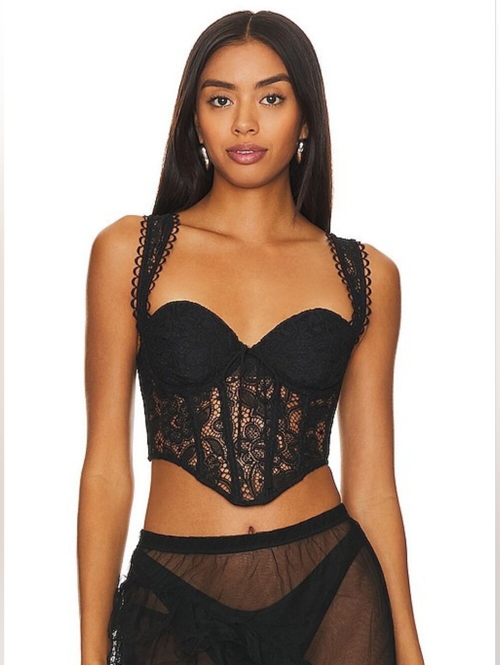 For Love & Lemons - Sammie Sheer Lace Corset Top In Black - Size S